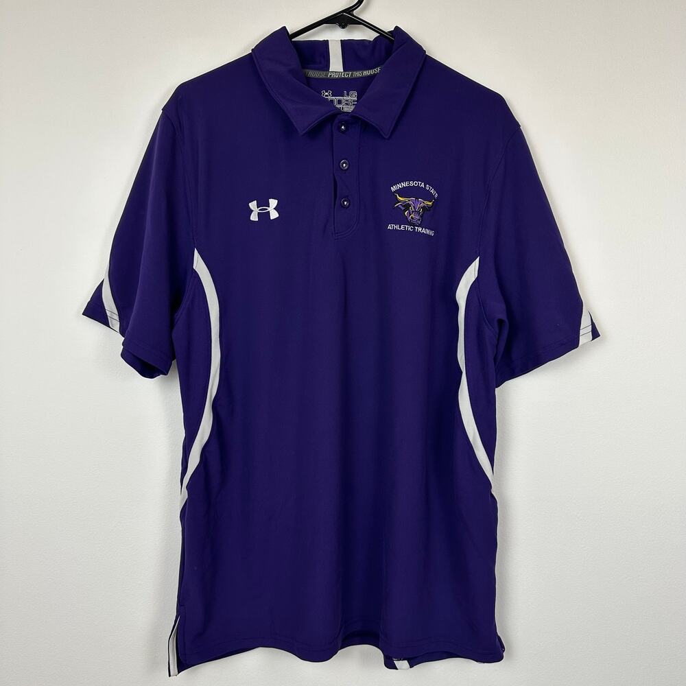 Under Armour Mens Loose Heatgear Minnesota State Short Sleeve Purple Polo Large